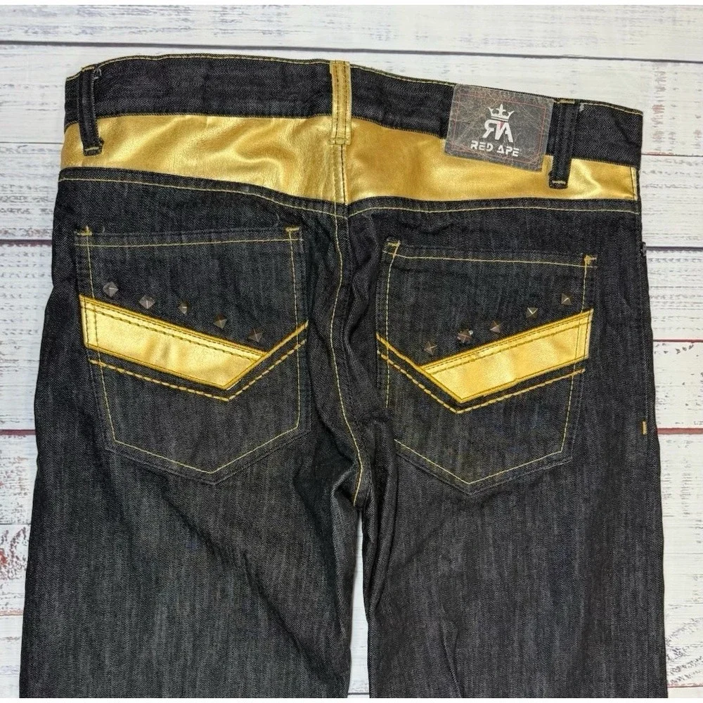 Red Ape Jeans Men's Size 34 X 34 Black Stone Wash Gold Accent Casual Y2K Vintage